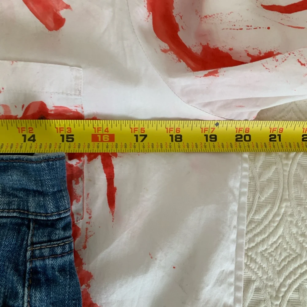 Homemade Zombie Halloween Costume Medium White Red Shirt Damaged Blue Jeans